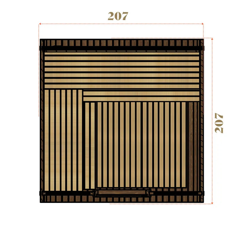 KOBA Lignotherm Quadro DIY Gartensauna Grundriss mit Maßen 207x207 cm Draufsicht