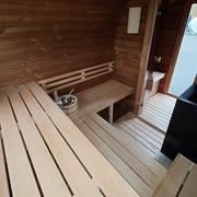 KOBA Quadro Gartensauna - Moderne quadratische Form Innenraum mit Holzbänken und Saunazubehör