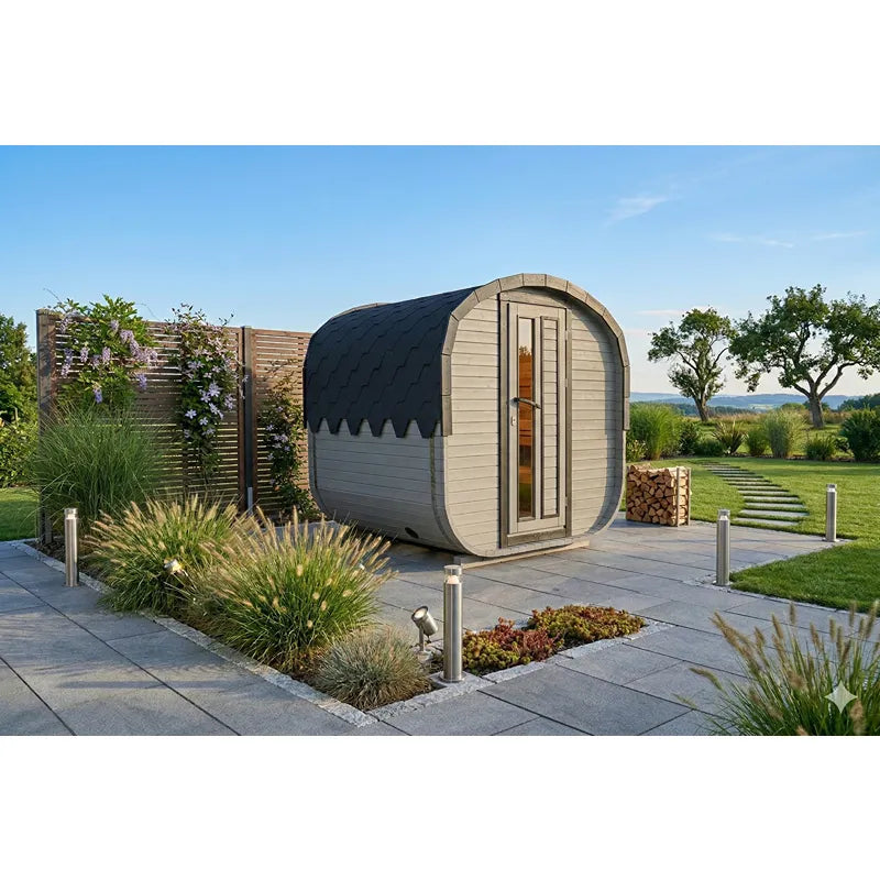 KOBA Quadro Gartensauna mit moderner quadratischer Form im Garten