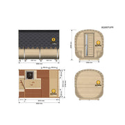 KOBA Quadro Gartensauna - Moderne quadratische Form mit technischen Maßzeichnungen und Grundrissen