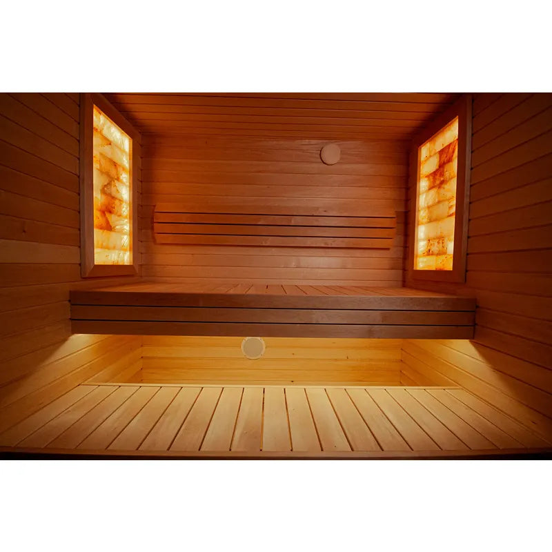KOBA Varis Gartensauna - Stilvolle Designsauna Innenraum mit Holzbänken und Infrarot-Wärmepaneelen
