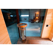 KOBA Varis Gartensauna - Stilvolle Designsauna Innenraum mit Holzbänken und Saunaofen