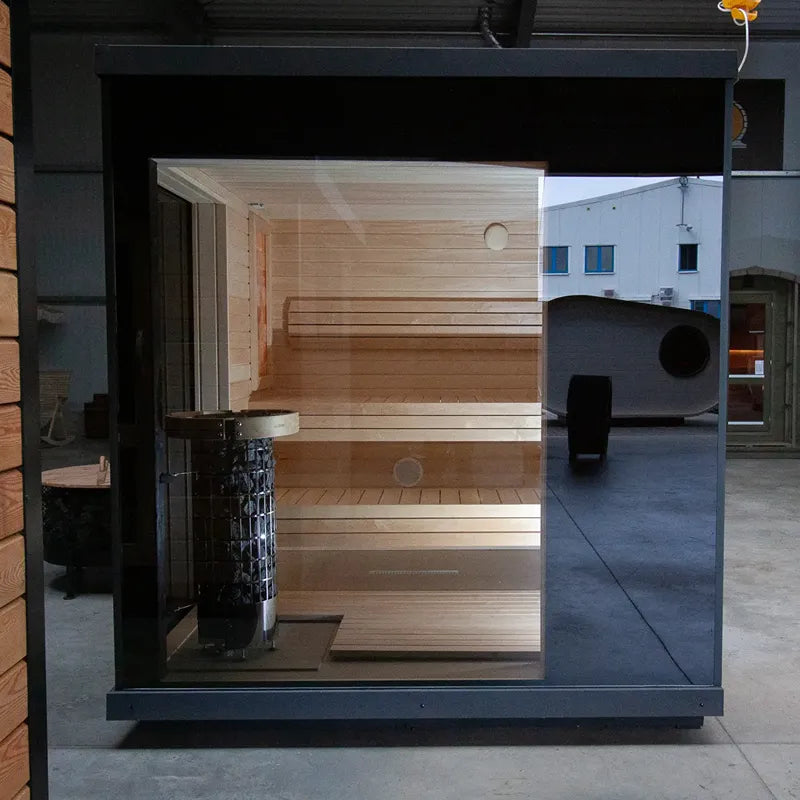 KOBA Varis Gartensauna - Stilvolle Designsauna mit Holzinnenraum und Saunaofen im Freien