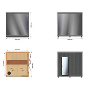 KOBA Varis Gartensauna - Stilvolle Designsauna Grundriss mit Maßen und Draufsicht