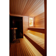 KOBA Varis Gartensauna - Stilvolle Designsauna Innenraum mit Holzbänken und Fenster