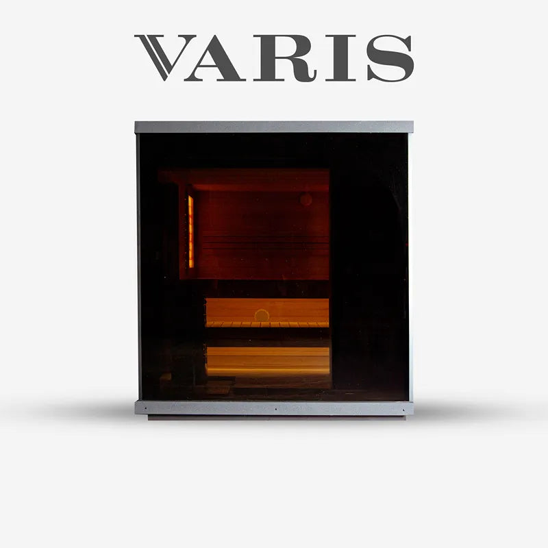 KOBA Varis Gartensauna - Stilvolle Designsauna mit schwarzem Gehäuse, Glastür und Holzbänken