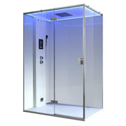 EAGO AWT LD211F15 Dampfdusche mit Glastüren, Bedienfeld, Regenduschkopf und blauer LED-Beleuchtung in modernem Design