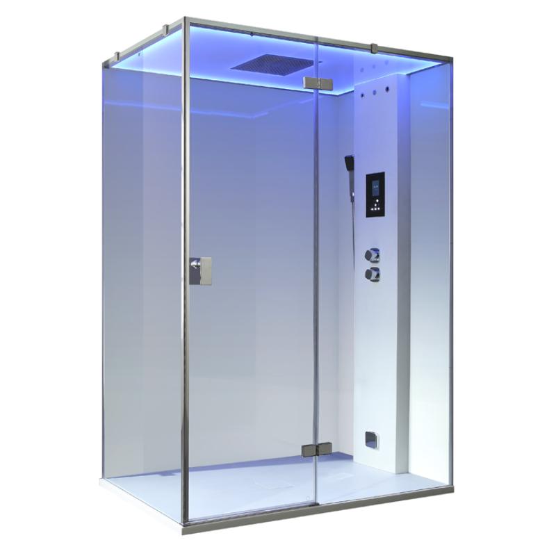 EAGO AWT LD211F15 Dampfdusche mit Glaskabine, blauer LED-Beleuchtung, Bedienfeld und Dampfgenerator für zwei Personen