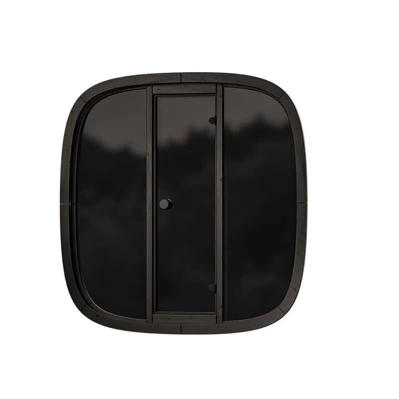 Leil Black Cube Classic Gartensauna 4 Personen von Leil Saunas mit schwarzem Kunststoffgehäuse und Glastür