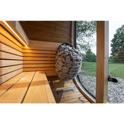 Leil Black Cube Classic Gartensauna 4 Personen Innenraum mit Holzbänken, LED-Beleuchtung und Saunaofen