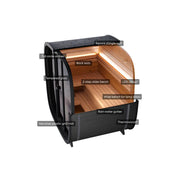 Leil Black Cube Classic Gartensauna 4 Personen mit Schnittansicht: Holzinnenraum, LED-Streifen, Holzbänke und schwarzes Thermowood-Gehäuse
