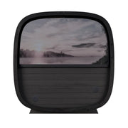 Leil Black Cube Classic Gartensauna 4 Personen mit großem Panoramafenster und Holzverkleidung