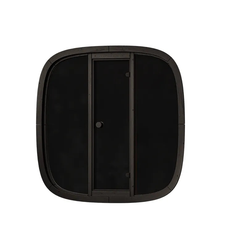 Leil® Black Cube Comfort Gartensauna von Leil® Saunas mit schwarzem Cube-Design, Glastür und gerundeten Ecken für bis zu 6 Personen