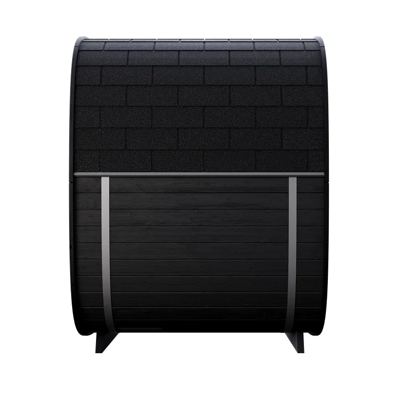Leil Black Cube Premium Gartensauna mit schwarzer Hexagon-Wand-Verkleidung und Holzwandbereich