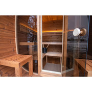 Leil Dice Comfy Gartensauna 4 Personen 2 Räume mit Holzbänken, Glasfront und Saunaraum