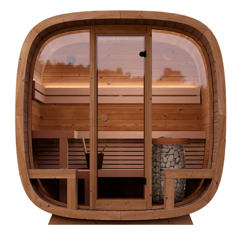 Leil Dice Comfy Gartensauna 4 Personen 2 Räume mit Glastür und Holzausstattung