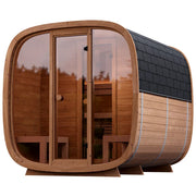 Leil Saunas Leil Dice Dual Gartensauna mit 2 Räumen, modernes Design mit Holzverkleidung, großzügige Glasfront und schwarzem Dach