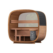 Leil Dice Pocket kompakte Gartensauna 4 Personen mit Holzverkleidung, Panoramafenster und Saunaofen mit Steinen