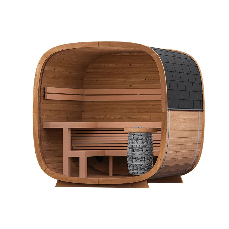 Leil® Dice Solo Gartensauna 5 Personen 4,5 m² von Leil® Saunas mit Holzinnenraum, Sitzbänken und Saunaofen