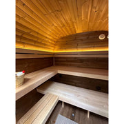 Leil® Dice Solo Gartensauna Innenraum mit Holzbänken, LED-Beleuchtung und Saunazubehör