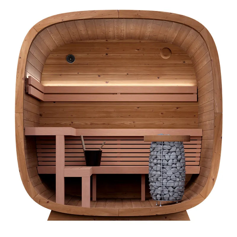 Leil® Dice Solo Gartensauna 5 Personen 4,5 m² Innenraum mit Holzbänken, LED-Beleuchtung und Saunaofen