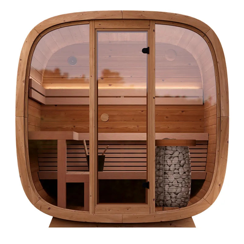 Leil® Dice Solo – Gartensauna 5 Personen 4,5 m² von Leil® Saunas mit Glastür, Holzinnenraum und Sitzbänken