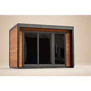 Leil Patio M Gartensauna 5 Personen mit Holzverkleidung und großen Glastüren