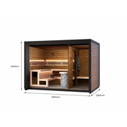 Leil Patio M Gartensauna 5 Personen 7,9 m² von Leil Saunas mit Holzinnenraum, Bänken und Saunaofen