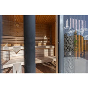 Leil Patio S Gartensauna 4 Personen mit Holzbänken, Glasfront und Außenterrasse