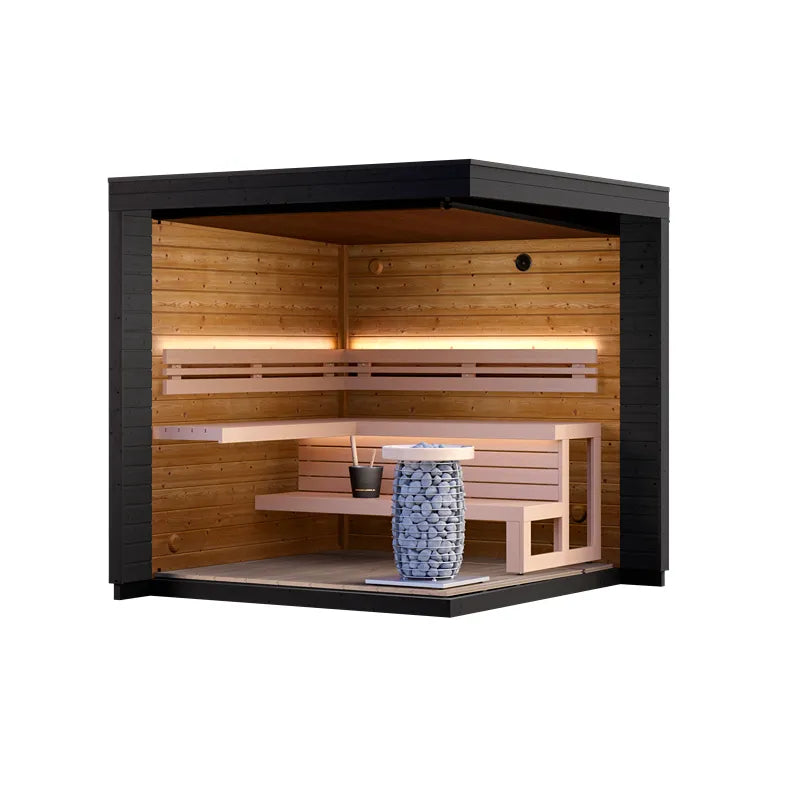 Leil Patio S Gartensauna 4 Personen mit Holzinnenraum, Bänken, Saunasteine und LED-Beleuchtung