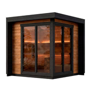 Leil Patio S Gartensauna 4 Personen mit Holzverkleidung, großen Glastüren und Innenbeleuchtung
