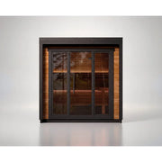 Leil® Patio XS Gartensauna 4 Personen 4,9 m² von Leil® Saunas mit schwarzem Rahmen, Glastüren und Holzinnenraum