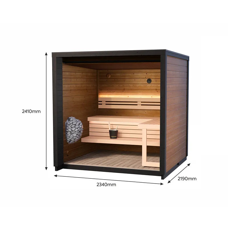 Leil® Patio XS Gartensauna 4 Personen mit Holzinnenraum, Saunabänken und Saunaofen