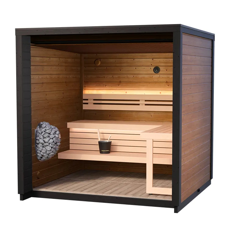 Leil® Patio XS Gartensauna 4 Personen von Leil® Saunas mit Holzinnenraum, Saunabänke und Saunaofen