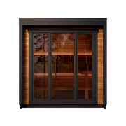 Leil® Patio XS Gartensauna 4 Personen von Leil® Saunas mit schwarzem Rahmen, Glastüren und Holzinnenraum