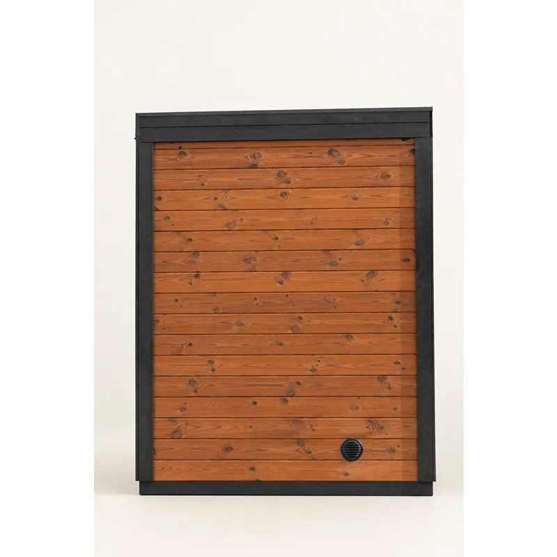 Leil® Patio XXS Gartensauna von Leil® Saunas mit Holzfassade und schwarzem Rahmen, Frontansicht