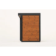 Leil® Patio XXS Gartensauna von Leil® Saunas mit Holzverkleidung und schwarzem Rahmen, Frontansicht