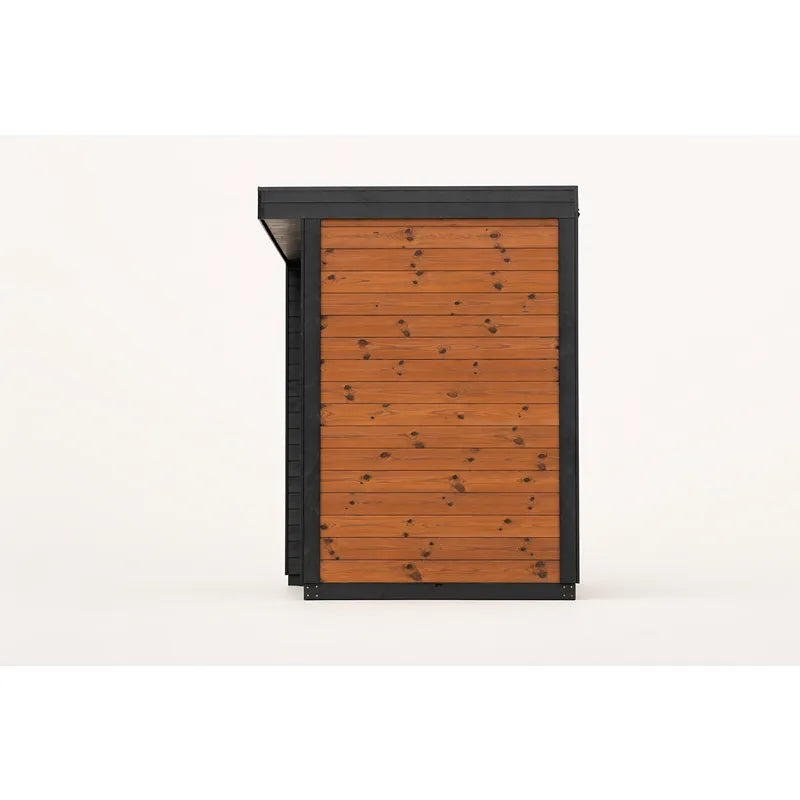Leil® Patio XXS Gartensauna von Leil® Saunas mit Holzverkleidung und schwarzem Rahmen, Frontansicht