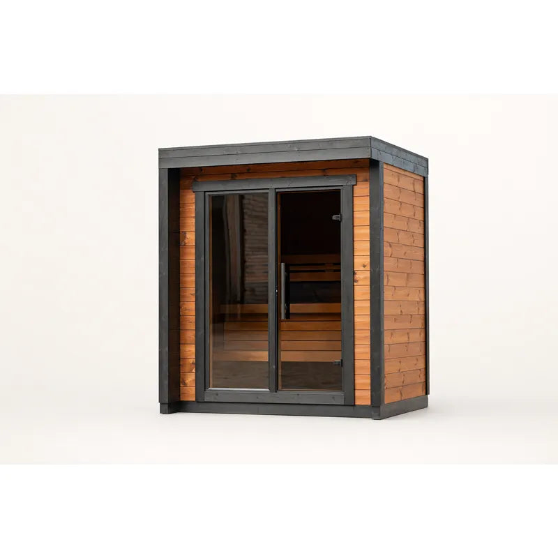 Leil® Patio XXS Gartensauna von Leil® Saunas mit Holzverkleidung, großem Glaselement und Saunabänken für 3 Personen