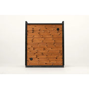 Leil® Patio XXS Gartensauna von Leil® Saunas mit Holzverkleidung und schwarzem Stahlrahmen, Frontalansicht