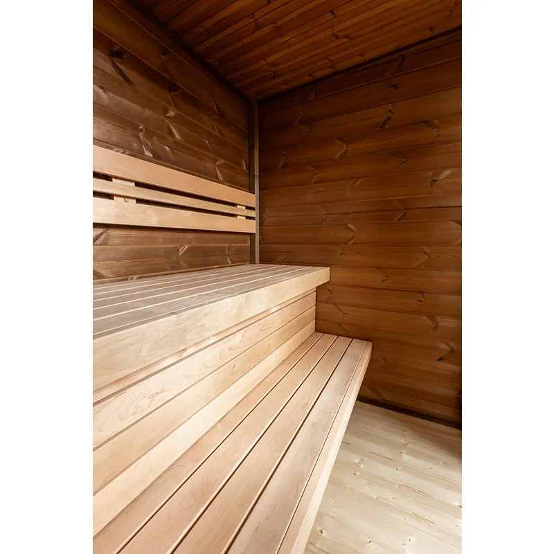 Leil® Patio XXS Gartensauna von Leil® Saunas – Innenraum mit Holzbänken und Holzwänden
