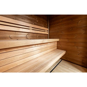 Leil® Patio XXS Gartensauna von Leil® Saunas – Innenraum mit mehrstufigen Holzbänken