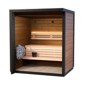 Leil® Patio XXS Gartensauna von Leil® Saunas mit Holzinnenraum, zwei Holzbänken, Saunaofen und Aufgusskübel