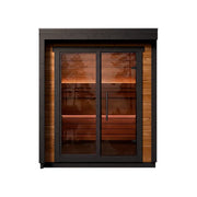 Leil® Patio XXS Gartensauna von Leil® Saunas mit schwarzem Rahmen, Glastüren und Holzinnenraum