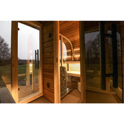Leil® Round Cube Double Premium Gartensauna 2 Räume von Leil® Saunas mit Holzinnenraum, Holzbänken und moderner Saunaofen