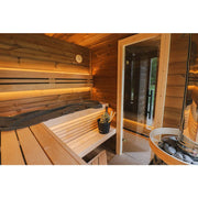 Leil® Round Cube Double Premium Gartensauna 2 Räume von Leil® Saunas mit Holzbänken, LED-Beleuchtung und Saunaofen