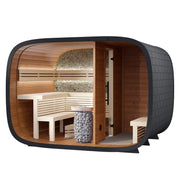 Leil® Round Cube Double Premium Gartensauna 2 Räume von Leil® Saunas mit Holzbank, Saunaofen und zwei getrennten Innenräumen