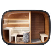 Leil® Round Cube Double Gartensauna 2 Räume von Leil® Saunas mit Holzinnenausstattung, Saunabänken und Steinofen