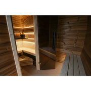 Leil® Round Cube Double Premium Gartensauna mit zwei beleuchteten Saunaräumen, Holzbänken und moderner Ausstattung