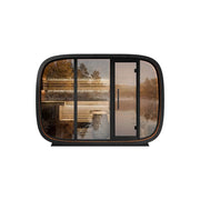 Leil® Round Cube Double Premium Gartensauna 2 Räume mit Holzinnenausstattung und großen Glasfenstern